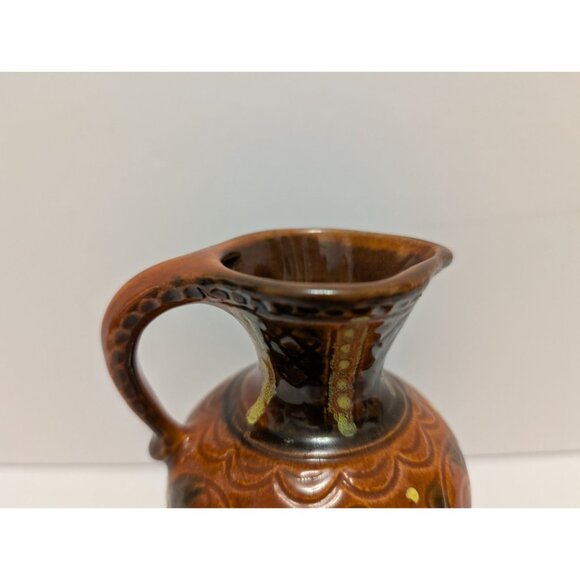 Hand-Painted Austria Brown Ceramic Pitcher Vase  5.5" Tall Vintage - Picture 2 of 7